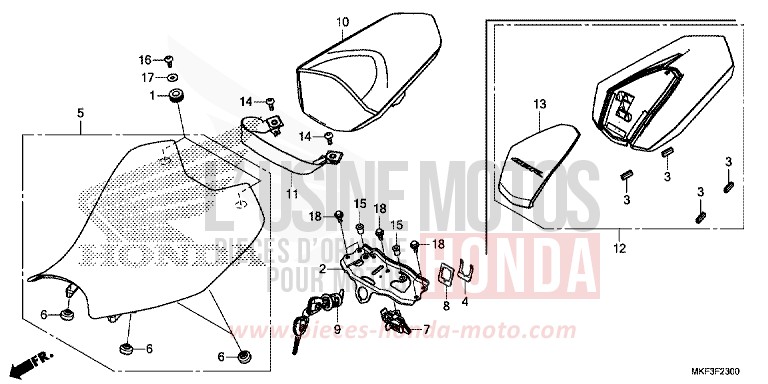 SIEGE de CBR1000RR "Fireblade" VICTORY RED (R334) de 2017